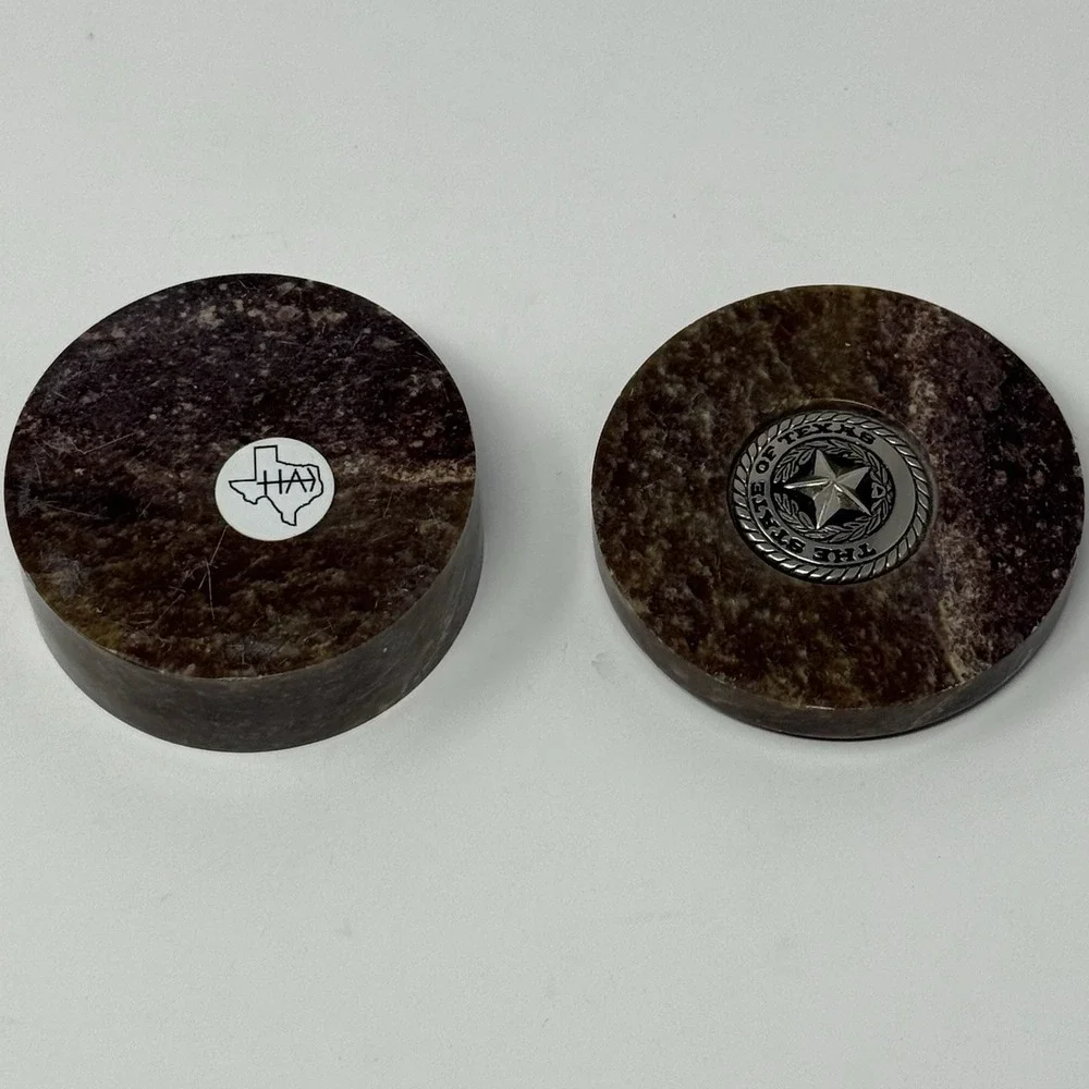 The State Of Texas Marble Granite Trinket Keepsake Gift Box Vtg Metal Emblem